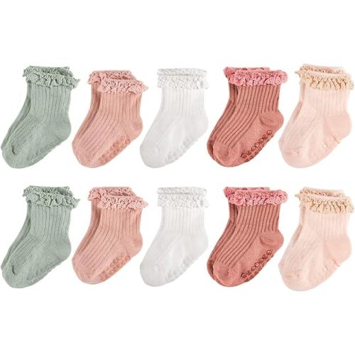 Baby Girl Ruffle Socks Non Slip Grip Socks Toddler Girls Cute Cotton Frilly Ankle Grippy Sock Newborn Infant Kids