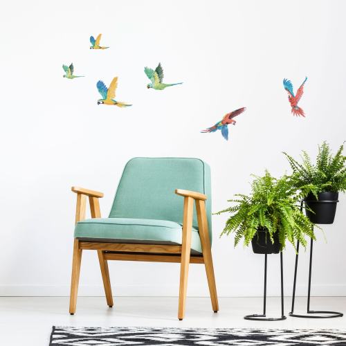 Tropical Parrots Wall Decals, Plastic-Free Jungle kids room wall stickers