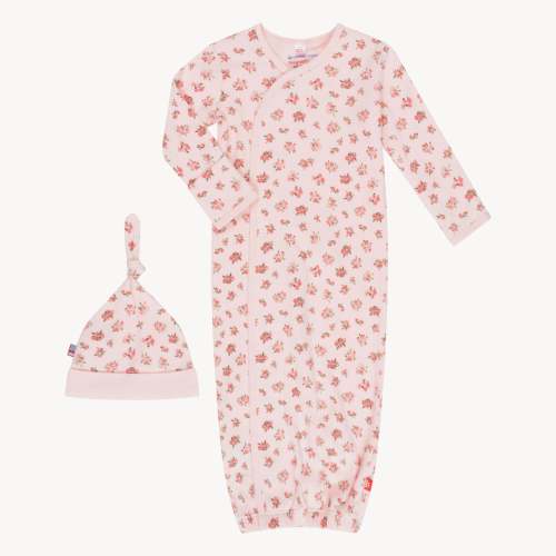bouquet de fleurs organic cotton magnetic cozy sleeper gown + hat set
