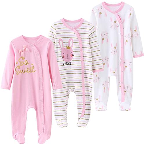 Newborn Baby Boy Girl Organic Cotton Bodysuit Long Sleeve Jumpsuit 3-Pack Outfits Clothes,0-24Months