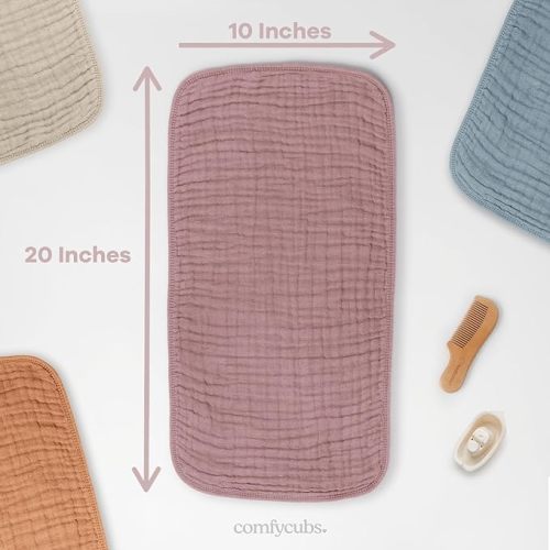 Comfy Cubs Muslin Burp Cloths 20" x 10", Pack of 10 - Large, 6-Layer, Ultra Absorbent 100% Cotton for Baby Drool and Messes - Soft, Safe & Gentle Baby Burp Cloths for Boys & Girls - Mauve