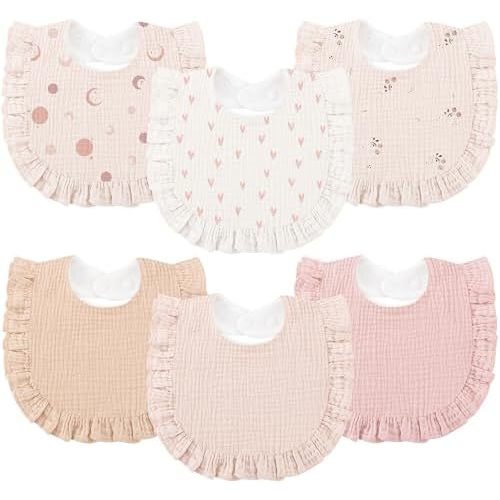 Bearmoss 6 Pack Muslin Baby Bibs for Drooling and Teething, Soft Bibs for Girls, Boys, Newborn