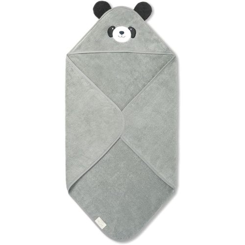 MORI Baby Hooded Bath Towel with Panda Design in Grey - Unisex Soft Wrap Cloth for Infants and Newborns - 30 x 30”