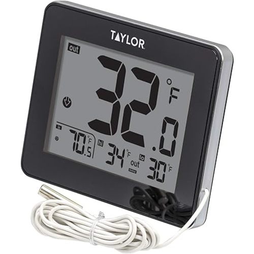 Taylor Wired Digital Indoor Outdoor Thermometer with LED Display, Wired Probe Sensor for Home, Greenhouse, Nursery, and Indoor Use, White Housing