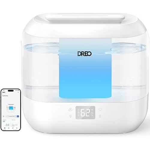 Dreo Smart Humidifier, Cool Mist Humidifiers for Bedroom, Quiet 4L Top Fill Ultrasonic Humidifiers for Home Office Plant & Baby with Nightlight, LED Display, 32H Runtime, APP/Voice Control, HM311S