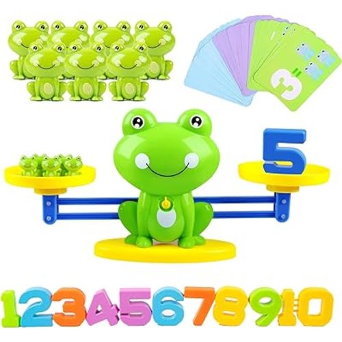 Frog Balance Counting Toys, Cool Math Learning Games for Boys and Girls, Educational Number Toy Preschool Frog Balance Counting Toys, Fun Children's Gift STEM Math Games Toys for Kids Age 3+ (63 PCS)