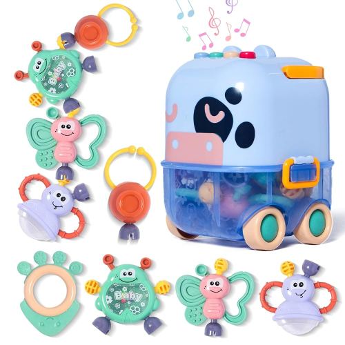 Baby Toys 0-6 Months, Infant Rattle Toys for Babies Teething, Baby Rattles 0-6 Months, Rattles Teethers for 0-3-6-12 Months with Music, Newborn Boy Girl Thanksgiving Christmas Gifts(5 PCS)