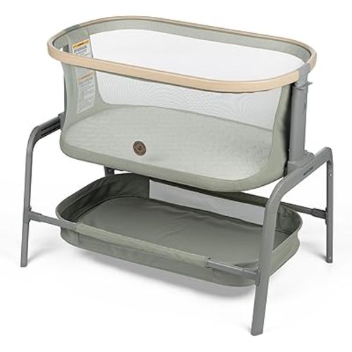 Maxi-Cosi Iora Baby Bassinets Bedside Sleeper, Portable Bassinet, Infant Bedside Sleeper Crib, Height Adjustable, Breathable Mesh, Large Storage Basket, Classic Green