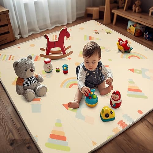Play Mat for Babies 79x71 | 0.8Inch Thick Foldable Foam Playmat for Baby | Waterproof Playmat for Toddler Crawling | Reversible XPE Large Floor Playroom Mat Kids