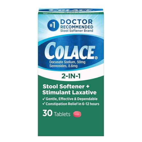 Colace 2-in-1 Stool Softener and Stimulant Laxative Tablets, 100 mg, 30 Count HSA/FSA Eligible