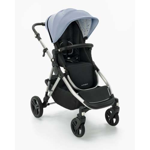Mockingbird Single-to-Double Stroller 2.0 | Sky, Watercolor Drops, Silver with Black Leather