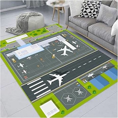 Lot Airport Carpet 2'x3' Playmat Aairplane Road Parking Track Route 3D Playroom Activity Rug for Race Tarmac
