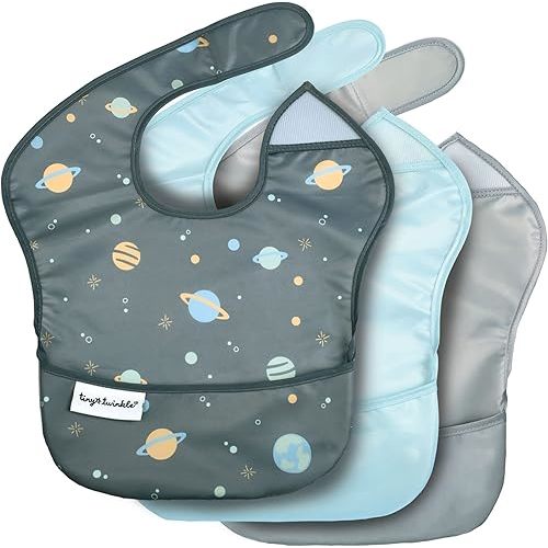 Tiny Twinkle Mess-Proof Baby Bib - Waterproof Bib for Baby Boy or Girl - PFAS, PVC, BPA, Phthalate Free - Baby Food Bibs