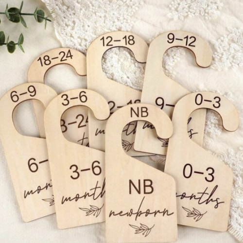 Beautiful Wooden Baby Closet Dividers - Double-Sided Organizer for Newborn to 24 Months Size Clothes - Adorable Nursery Decor Hanger Dividers Easily Organize Your Little Baby Girls or Boys Room