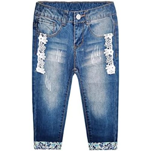 KIDSCOOL SPACE Girls Rabbit Embroidered Elastic Waist Band Inside Cute Slim Jeans
