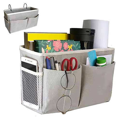 Someteth Bedside Caddy, Bedside Hanging Storage Organizer for College Dorm Bed, Bunk and Hospital Beds, Can be Placed Books, Phones,Keys, Glasses,Magazine Holder (Grey, 1)