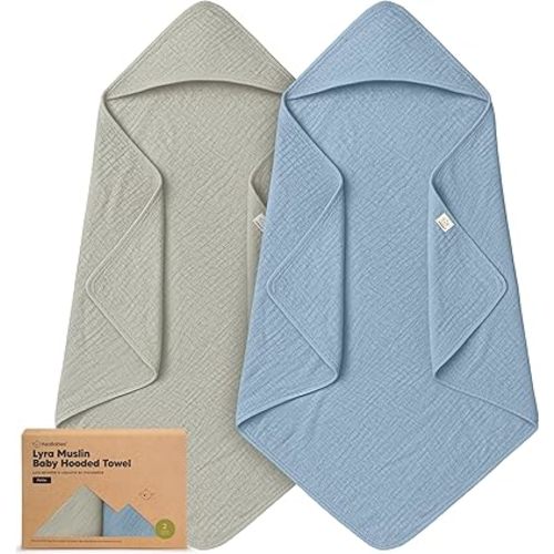 KeaBabies Muslin Hooded Baby Towels for Newborn Girls, Boys - 2-Pack, 30x30 Organic Cotton Baby Bath Towels Hooded, Soft Absorbent, Toddlers, Kids, Infant, Newborn Bath Essentials (Graphite, Petite)