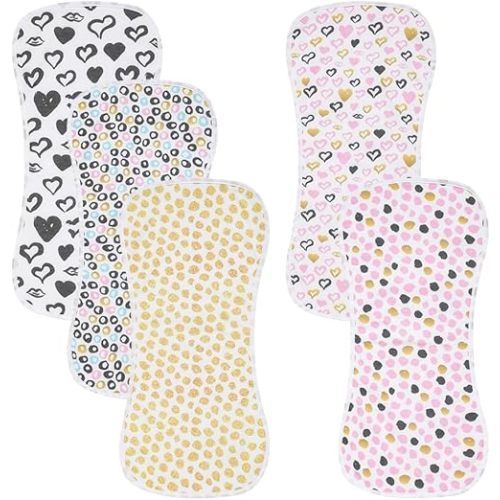 5 Pack Cotton Baby Burp Cloths Extra Absorbent Soft for Baby Boys and Girls (Gold-Pink)