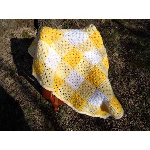 Crochet Yellow and White Baby Blanket, Gingham Granny Square Afghan, Yellow Gingham Baby Afghan, Neutral Baby Blanket by Charlene