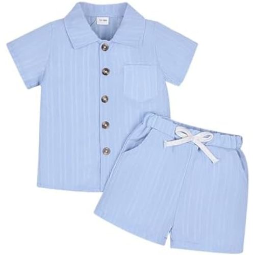 Toddler Baby Boys Clothes Ribbed Button-Down Shirt Tops +Shorts Pocket Outfit 2 PCS set 12 Months-5T Without Tee