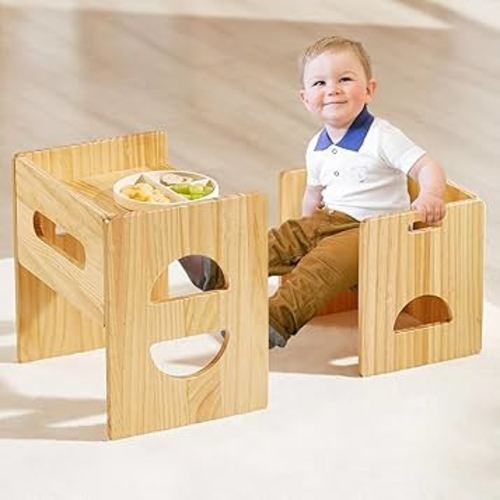 FUNLIO Height Adjustable Montessori Table and Chair Set for Age 1-3, Solid Wood Kid Table and Chair Set, Weaning Baby Table Chair Set for Reading/Eating/Playing, Easy to Assemble - Natural : Amazon.com.au: Home