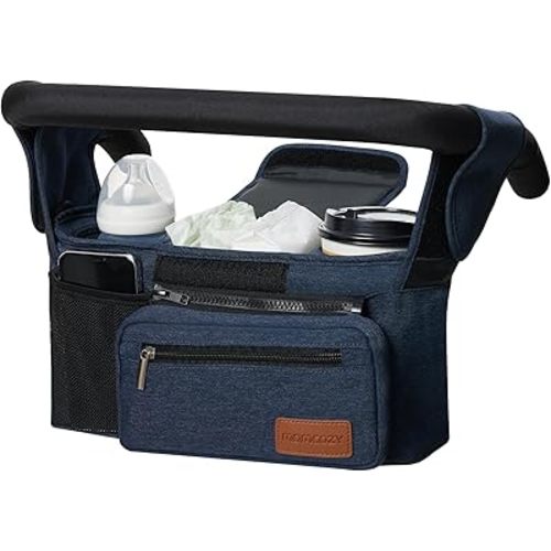 Momcozy Universal Baby Stroller Organizer, 2 Insulated Cup Holder, Detachable Zippered Pocket, Adjustable Shoulder Strap, Large capacity for baby essentials, Compact Design Fits Any Strollers