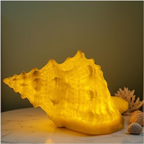 Beach Theme Night Light - Conch Shell Shaped with Auto Timer, Yellow Glow
