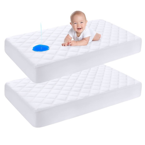 Yoofoss Waterproof Crib Mattress Protector 2 Pack, Quilted Crib Mattress Pad Cover Ultra Soft and Breathable, Machine Washable Toddler Mattress Protector for Standard Baby Crib Size 52''x28''