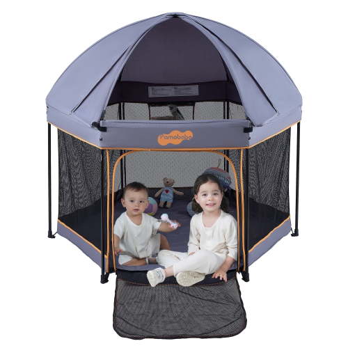 Pamo Babe Outdoor Baby Playpen, Portable, Lightweight, Toddler Playard Canopy and Travel Bag - Grey