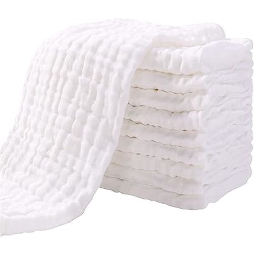 Yoofoss Muslin Burp Cloths for Baby 10 Pack 100% Cotton Baby Washcloths for Boys Girls Large 20''X10'' Super Soft and Absorbent White