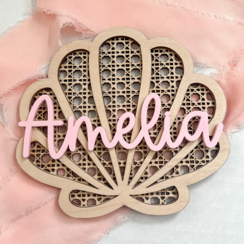 Baby Name Sign Girl Seashell Hospital Name Board Newborn Girl Name Wood Sign Keepsake Baby Shower Gift Mermaid Photo Prop Sign