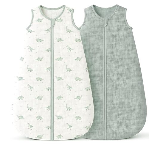 Konssy Muslin Baby Sleep Sack 0-6 Months 0.8 TOG, 2 Pack 100% Cotton Wearable Blanket for Babies, 2-Way Zipper Breathable Sleeping Sack Infant Toddler Essentials for Girls and Boys (Blossom, Pink)