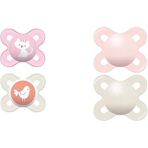 MAM Original Start Newborn Baby Pacifier 2 Count & MAM Start Matte Newborn Pacifier 2 Pack for Breastfed Babies with Self Sterilizing Case, Girl, 0-3 Months