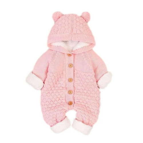 MuZeFu Rompers for Baby Girls on Clearance Newborn Baby Girls Boys Winter Warm Coat Knit Outwear Hooded Jumpsuit