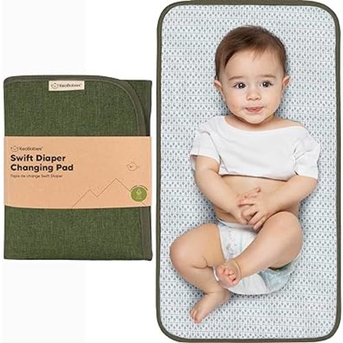 KeaBabies Portable Diaper Changing Pad, Easy Wipe Clean - Foldable Waterproof Baby Changing Mat for Diaper Bag, Compact, Lightweight, Baby Changer Travel Essential, Machine Washable (Olive Green)