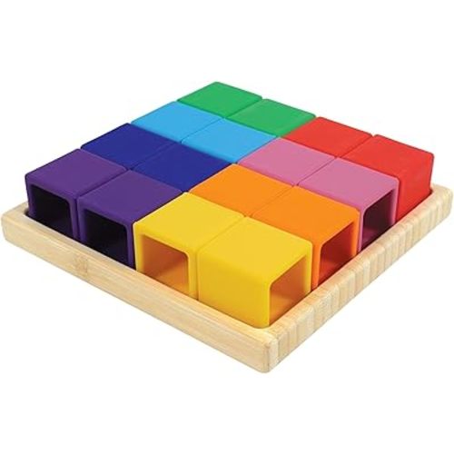 Hudson Baby Silicone Block Set with Wood Tray, Multicolor, One Size