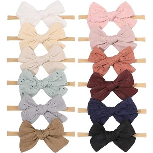 jollybows 12pcs Baby Headband Bows for Girls Newborn Soft Nylon Head Wraps Infant Headwrap Hair Accessories Toddler Kids