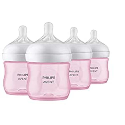 Philips Avent Natural Baby Bottle with Natural Response Nipple, Pink, 4oz, 4pk, SCY900/14 - 4 Pack