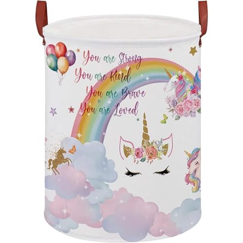 Unicorn Room Decor Kids Laundry Basket, Rainbow Cloud Toy Box for Girls,Pink Toddler Kids Laundry Hamper Storage Bin,Cute Shelf Basket Clothes Book Toy Box Bin for Bedroom Bathroom(Cloud Unicorn)