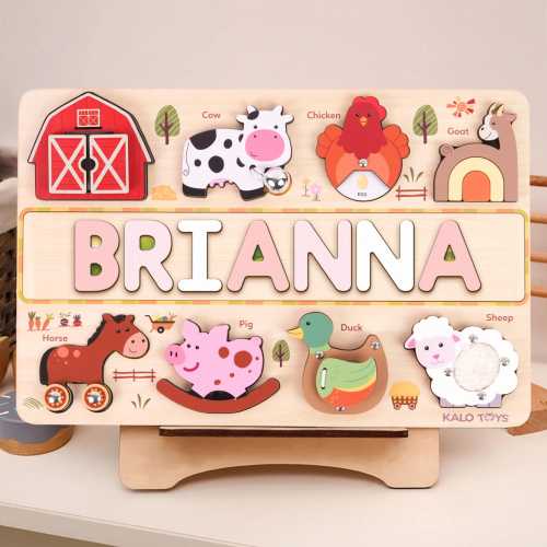Wooden Name Puzzle Toys, Personalized Busy Board for Toddler, Baby Gift, Montessori Farm Puzzle, Baby Gift Girl, Baby Shower Gift