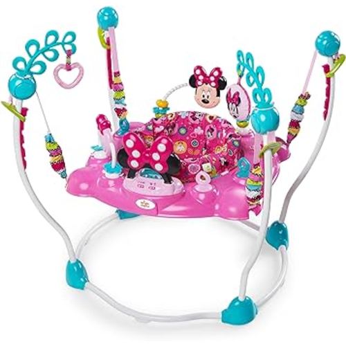 Bright Starts Disney Baby MINNIE MOUSE PeekABoo Baby Activity Center Jumper with 8 Toys, Lights & Sounds, 360-Degree Seat, 6-12 Months (Pink/Blue)
