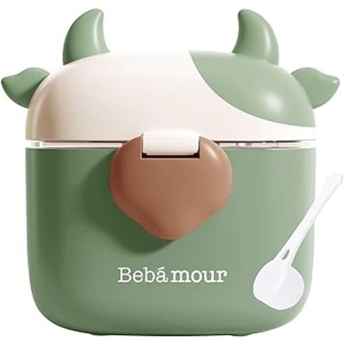 Bebamour Baby Formula Dispenser, BPA Free Portable Milk Powder and Candy Fruit Snack Storage Container with Scoop and Leveller for Travel, 450 ML, Green Cow