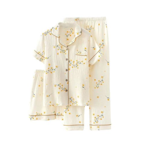 codcm Womens 3pcs Cotton Pajamas Set Short Sleeve Sleepwear Fruit Print Cute Pj Set with Long Pants