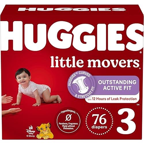 Huggies Size 3 Diapers, Little Movers Baby Diapers, Size 3 (16-28 lbs), 76 Count, Packaging May Vary