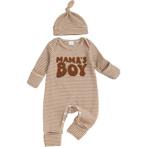 SAYOO Newborn Baby Boy Romper Clothes 3 6 12 18 Months Fall Winter Coming Home Outfit Mama's Boy Embroidery Waffle Romper