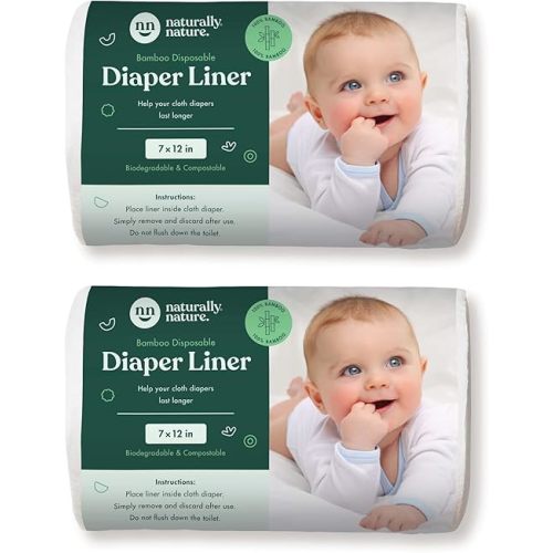 Naturally Nature Disposable Cloth Diaper Liners - 200 Count - (2 Rolls, 100 Sheets per Roll)