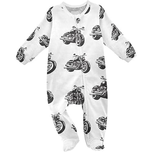 Motorcycles White Baby Boys Sleep Play Footies Cotton Girls Romper Jumpsuit Sleeper Pajamas 3M