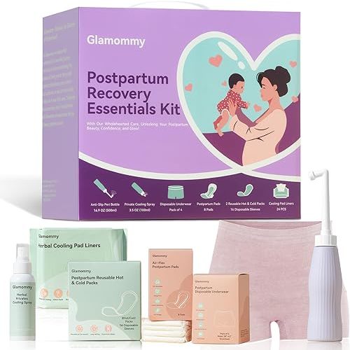 Postpartum Recovery Essentials Kit for Women, Labor & Delivery Postpartum Care, Peri Bottle, Cooling Spray, Disposable Postpartum Underwears, Postpartum Pads, Hot&Cold Packs, Soothing Liners