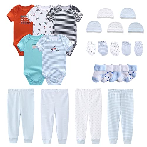 MAMIMAKA Newborn Layette Gift Set Bodysuits Pants for Baby Girl and Boy 24 Piece 100% Cotton Essentials and Accessories