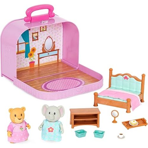 Lil Woodzeez – Portable Dollhouse Playset with 2 Posable Figures – Playhouse Toy – Travel Suitcase Bedroom & Mini Furniture – Animal Figurines – Kids 3 Years +